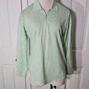 Bette & Court Green White Long Sleeve Polo Shirt. Golf, Tennis, Pickel Ball. Med